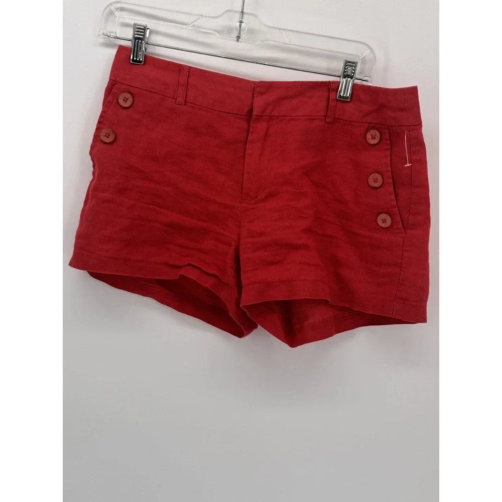 Women's Cynthia Rowley Dark Orange Red 100% Linen Flat Front Chino Shorts Size 2
